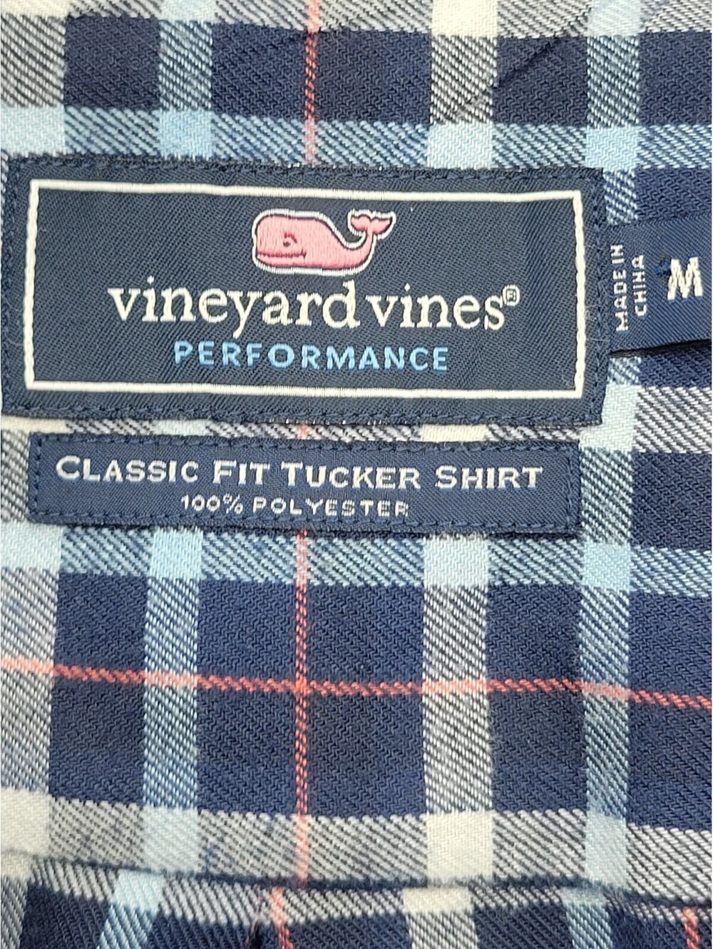 Vineyard Vines Men's Button-Up Medium Blue Long Sleeve Plaid Polyester Tucker - Picture 6 of 10